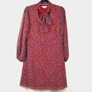 Boden Red Floral Imogen Georgette Long Sleeve Dress Size 10P